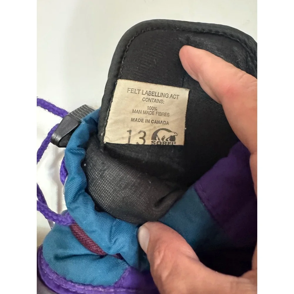 Sorel Vintage Kids Size 13 Purple Teal Colorblock Snow Boots Made in Canada